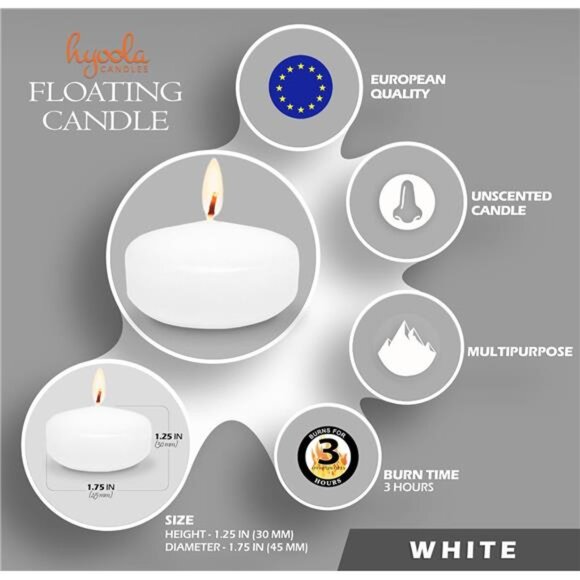 Premium White Floating Candles 1.75 Inch - 3 Hour - 20 Pack - European Made - Picture 2 of 7
